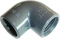 PVC Vinkel 90 gr. Ø40 - indv. 1 1/4" BSP. Grå