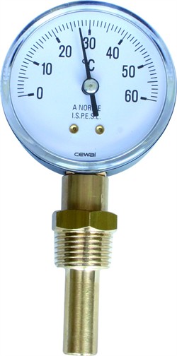 PLAST Termometer Ø63 Nedadvendt 100 m. Dykrør  0°  +120°C