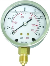 RUSTFRI Manometer Ø63 ms. studs nedad 1/4" BSP (0 til 600 Bar)