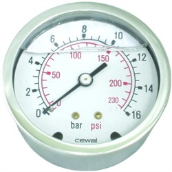 Rustfri  Manometer Ø63  ms. studs bagud 1/4" BSP (0 - 600 Bar)