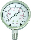 Restsalg Rustfri Manometer Ø100. Studs nedad 1/2" BSP. 0 til 1,0 Bar. (2 stk)