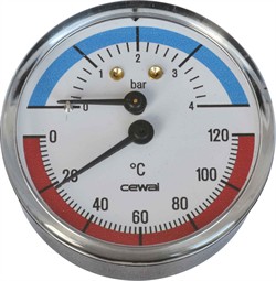 Plast Termo/manometer Ø63 Med bagudvendt studs. 1/2" BSP.