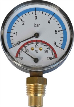 Termo/manometer - Plast med messingstuds nedad/bagud.