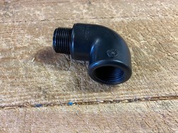 Restsalg af PP. Vinkel 3/4" BSP. Muffe/nippel Sort Plast " BSP. (Kun 20 på lager)