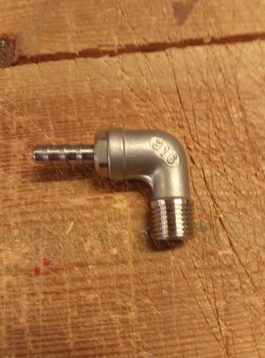 Restsalg Rustfri Vinkel Slangenippel Ø6 mm - 1/4" BSP. (Kun 3 Stk)