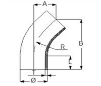 ISO/SWG Levnedsmiddel Bøjning Ø76,1 - 45gr. AISI 316L Satin.
