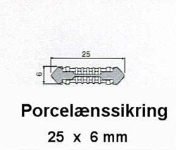 Porcelæns Sikring 16A 25 x 6mm